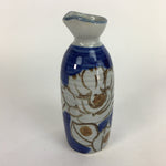 Japanese Ceramic Sake Bottle Tokkuri Vtg Pottery Blue Hand Drawn Picture TS264