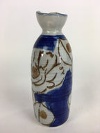 Japanese Ceramic Sake Bottle Tokkuri Vtg Pottery Blue Hand Drawn Picture TS265