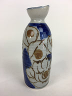 Japanese Ceramic Sake Bottle Tokkuri Vtg Pottery Blue Hand Drawn Picture TS265