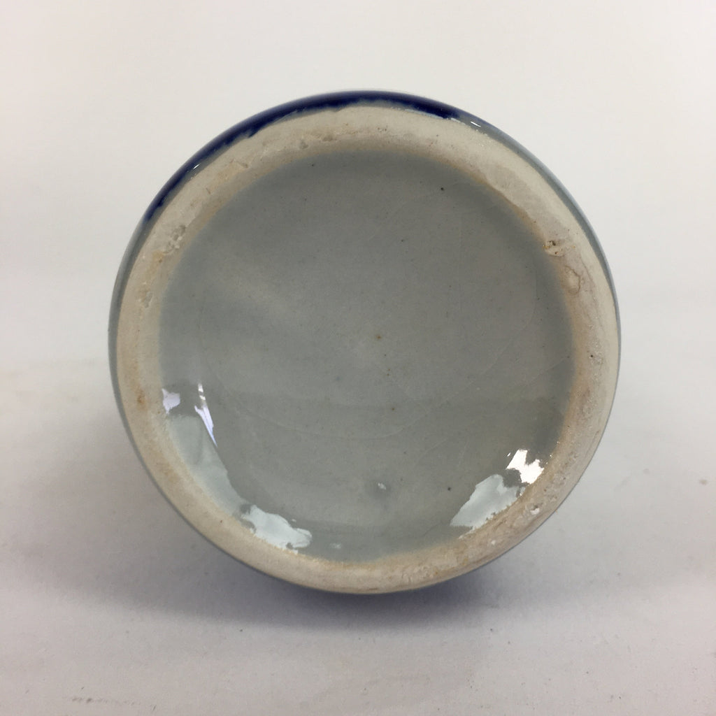 Japanese Ceramic Sake Bottle Tokkuri Vtg Pottery Blue Hand Drawn Picture TS265