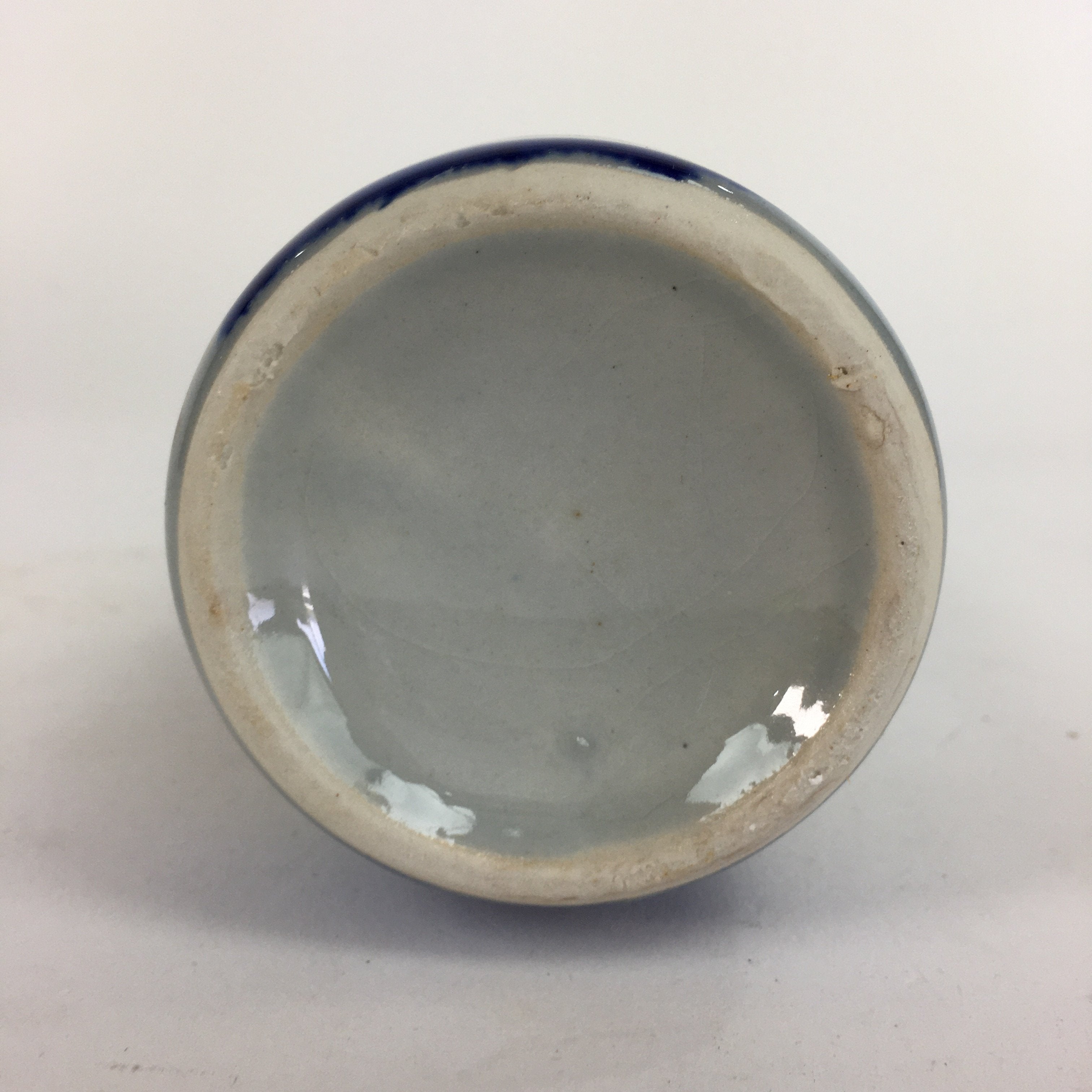 Japanese Ceramic Sake Bottle Tokkuri Vtg Pottery Blue Hand Drawn Picture TS265