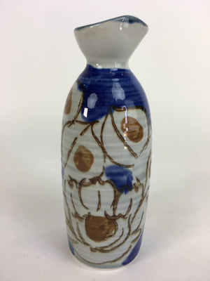 Japanese Ceramic Sake Bottle Tokkuri Vtg Pottery Blue Hand Drawn Picture TS266