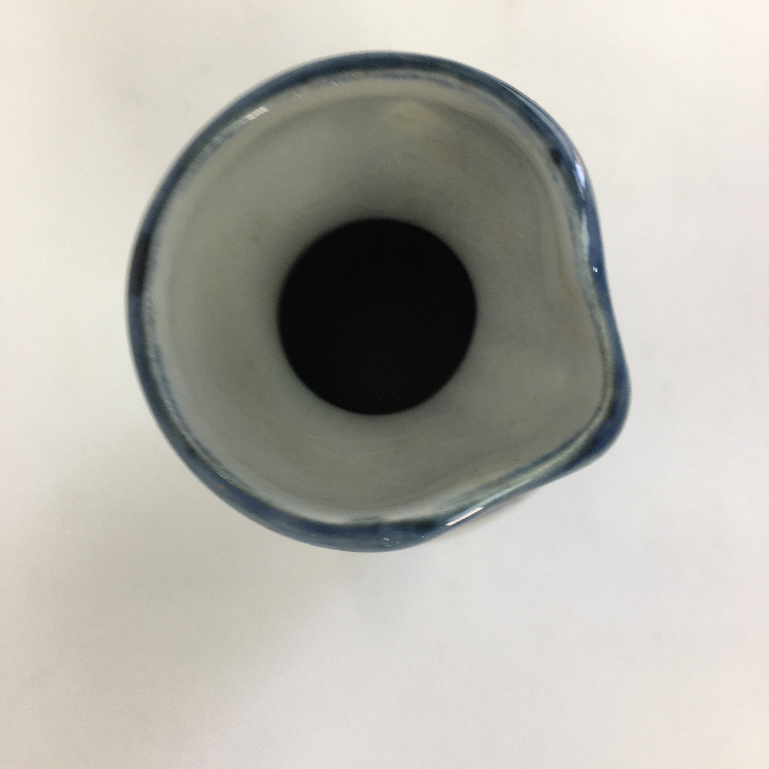 Japanese Ceramic Sake Bottle Tokkuri Vtg Pottery Blue Hand Drawn Picture TS266