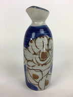 Japanese Ceramic Sake Bottle Tokkuri Vtg Pottery Blue Hand Drawn Picture TS268