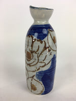 Japanese Ceramic Sake Bottle Tokkuri Vtg Pottery Blue Hand Drawn Picture TS268