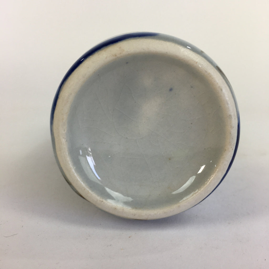 Japanese Ceramic Sake Bottle Tokkuri Vtg Pottery Blue Hand Drawn Picture TS268