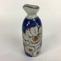 Japanese Ceramic Sake Bottle Tokkuri Vtg Pottery Blue Hand Drawn Picture TS268
