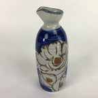 Japanese Ceramic Sake Bottle Tokkuri Vtg Pottery Blue Hand Drawn Picture TS268