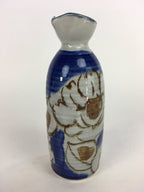 Japanese Ceramic Sake Bottle Tokkuri Vtg Pottery Blue Hand Drawn Picture TS269