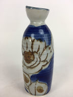 Japanese Ceramic Sake Bottle Tokkuri Vtg Pottery Blue Hand Drawn Picture TS269