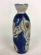 Japanese Ceramic Sake Bottle Tokkuri Vtg Pottery Blue Hand Drawn Picture TS269