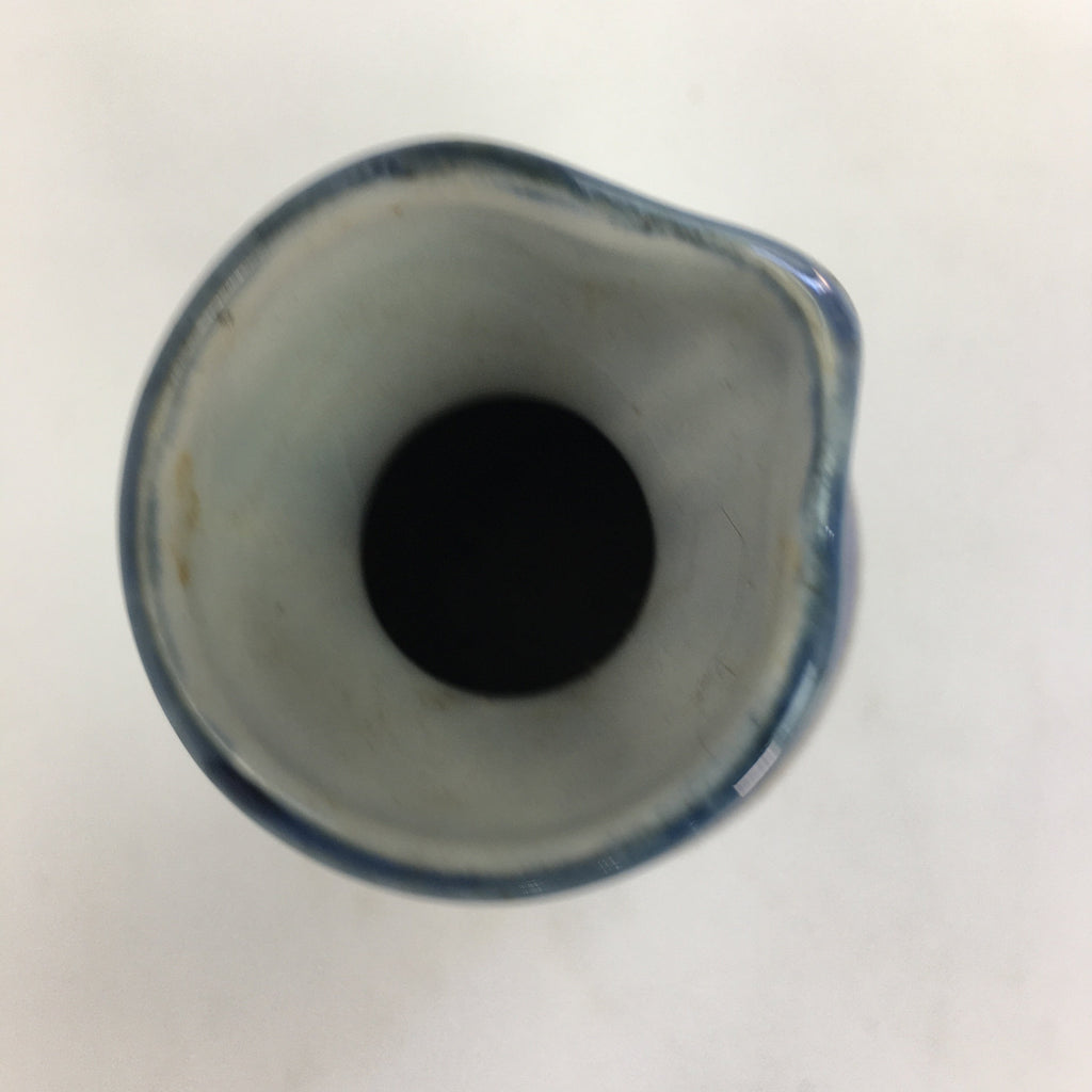 Japanese Ceramic Sake Bottle Tokkuri Vtg Pottery Blue Hand Drawn Picture TS269