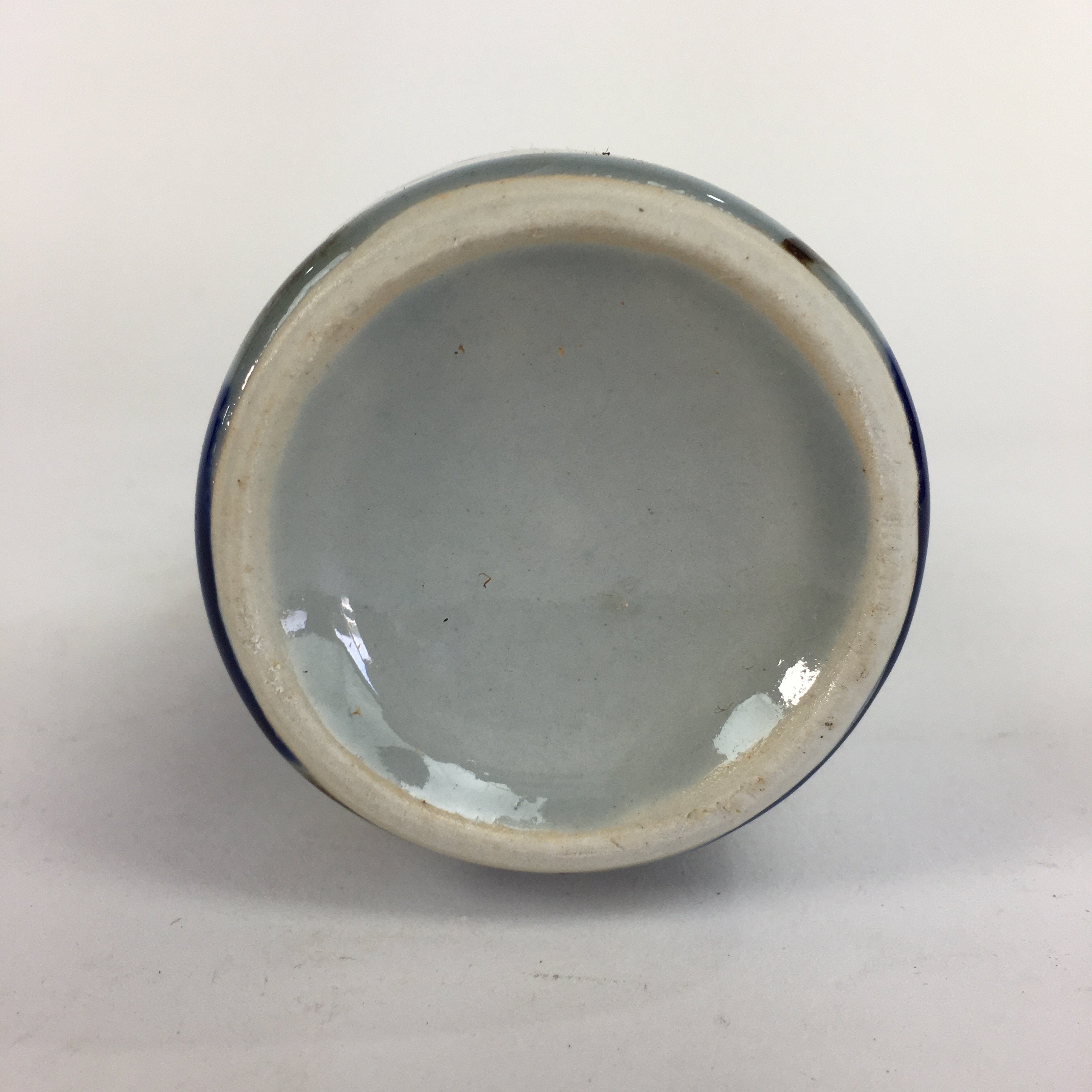 Japanese Ceramic Sake Bottle Tokkuri Vtg Pottery Blue Hand Drawn Picture TS269