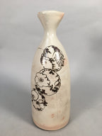 Japanese Ceramic Sake Bottle Tokkuri Vtg Pottery Gray Hand-Painted Flower TS253