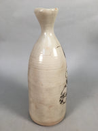 Japanese Ceramic Sake Bottle Tokkuri Vtg Pottery Gray Hand-Painted Flower TS253