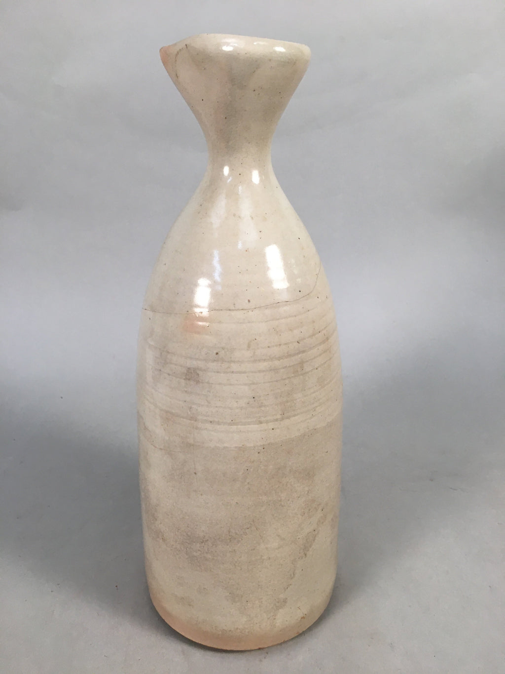 Japanese Ceramic Sake Bottle Tokkuri Vtg Pottery Gray Hand-Painted Flower TS253