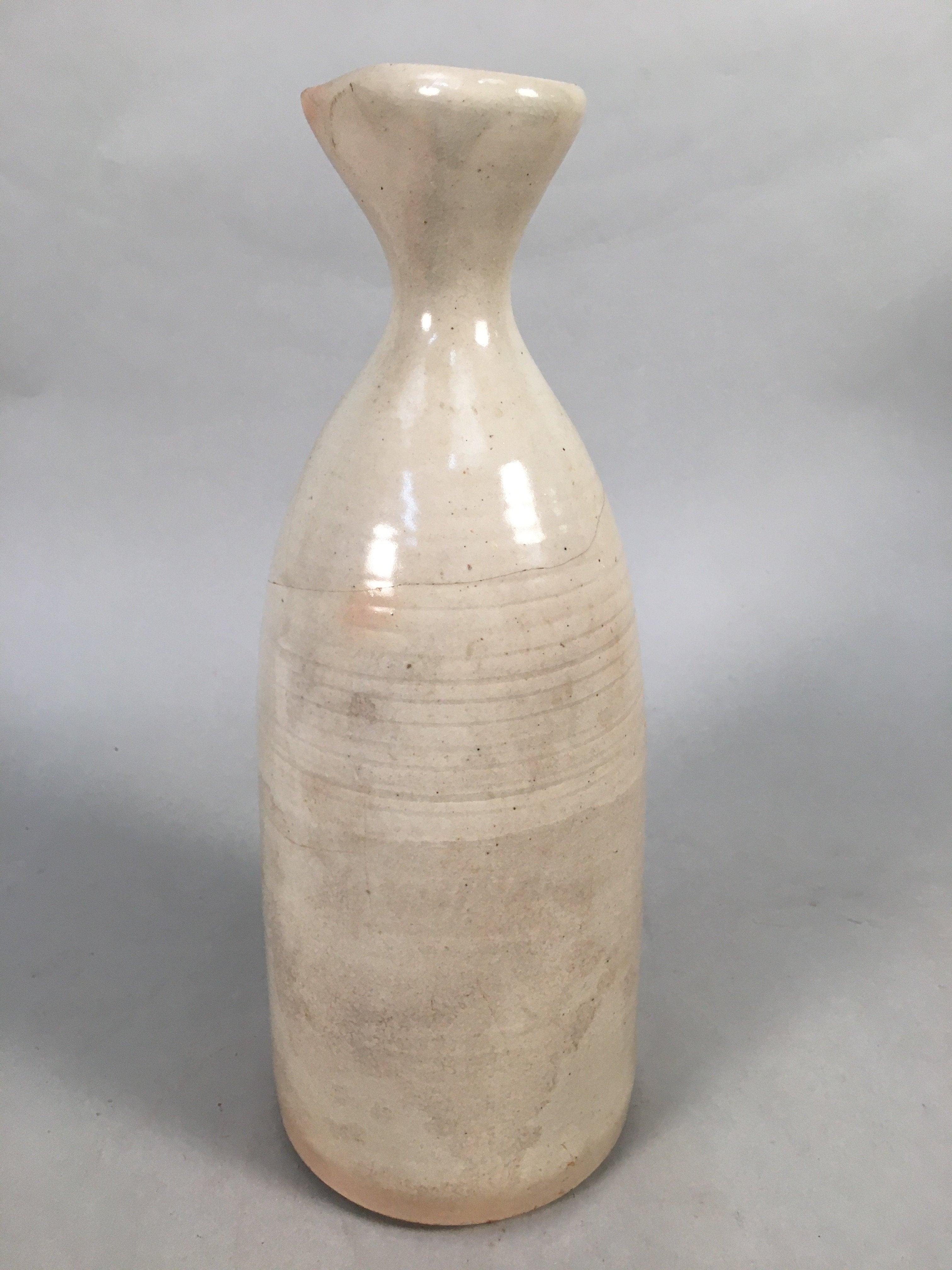 Japanese Ceramic Sake Bottle Tokkuri Vtg Pottery Gray Hand-Painted Flower TS253