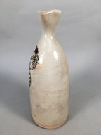 Japanese Ceramic Sake Bottle Tokkuri Vtg Pottery Gray Hand-Painted Flower TS253