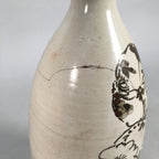 Japanese Ceramic Sake Bottle Tokkuri Vtg Pottery Gray Hand-Painted Flower TS253