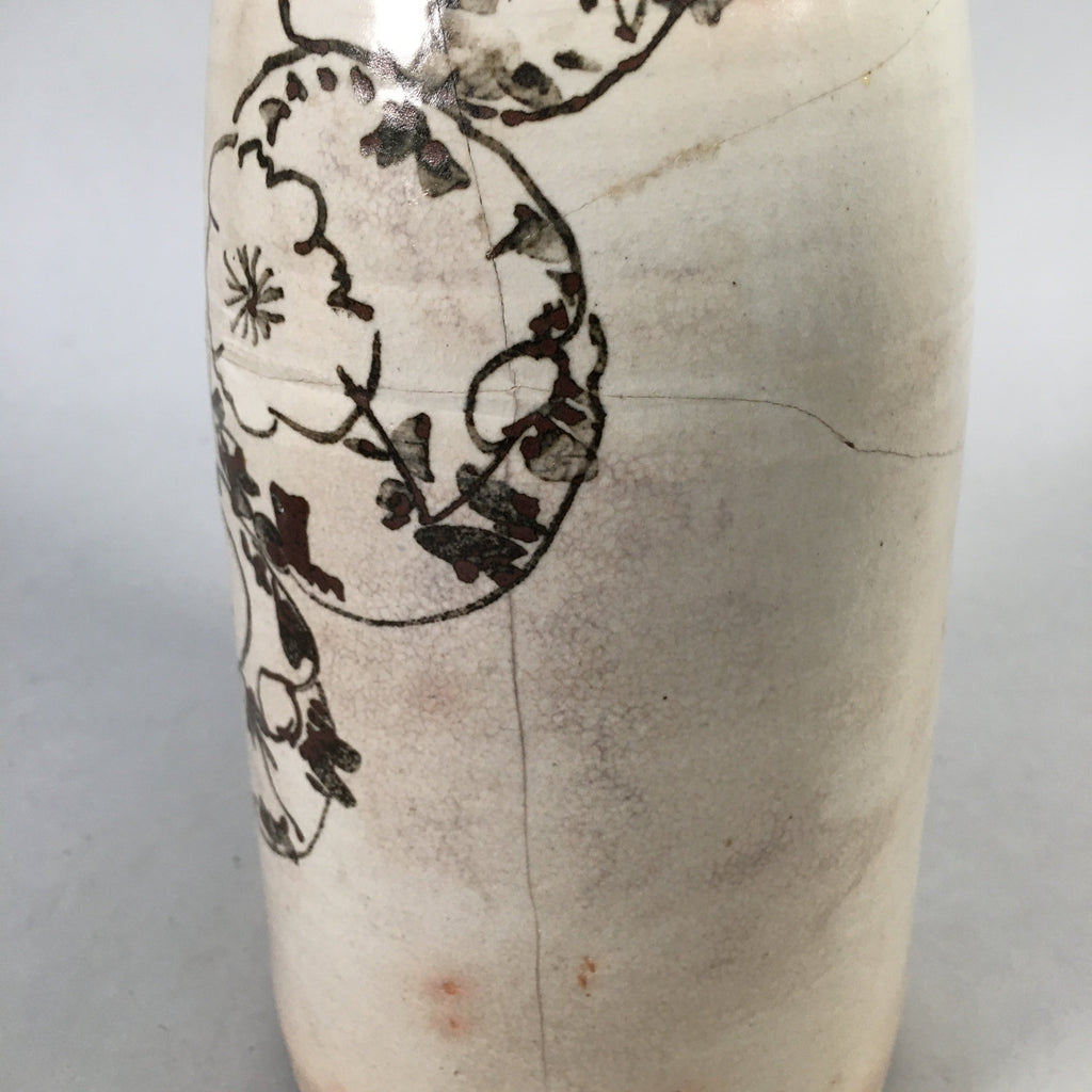 Japanese Ceramic Sake Bottle Tokkuri Vtg Pottery Gray Hand-Painted Flower TS253