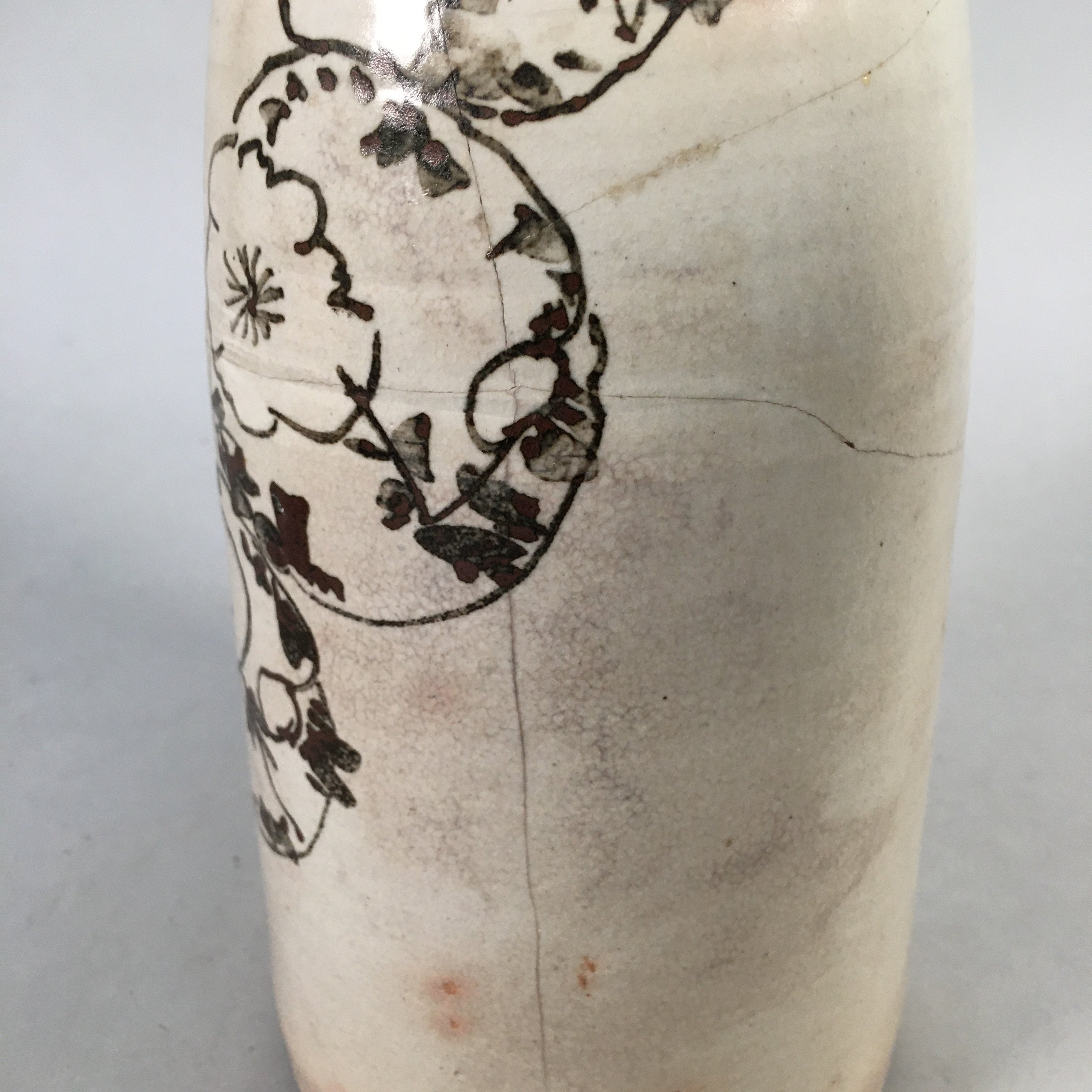 Japanese Ceramic Sake Bottle Tokkuri Vtg Pottery Gray Hand-Painted Flower TS253