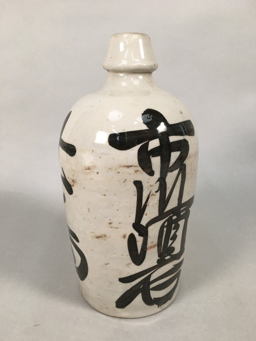 Japanese Ceramic Sake Bottle Tokkuri Vtg Pottery Gray Hand-Written Kanji TS257