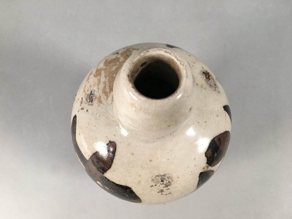Japanese Ceramic Sake Bottle Tokkuri Vtg Pottery Gray Hand-Written Kanji TS258