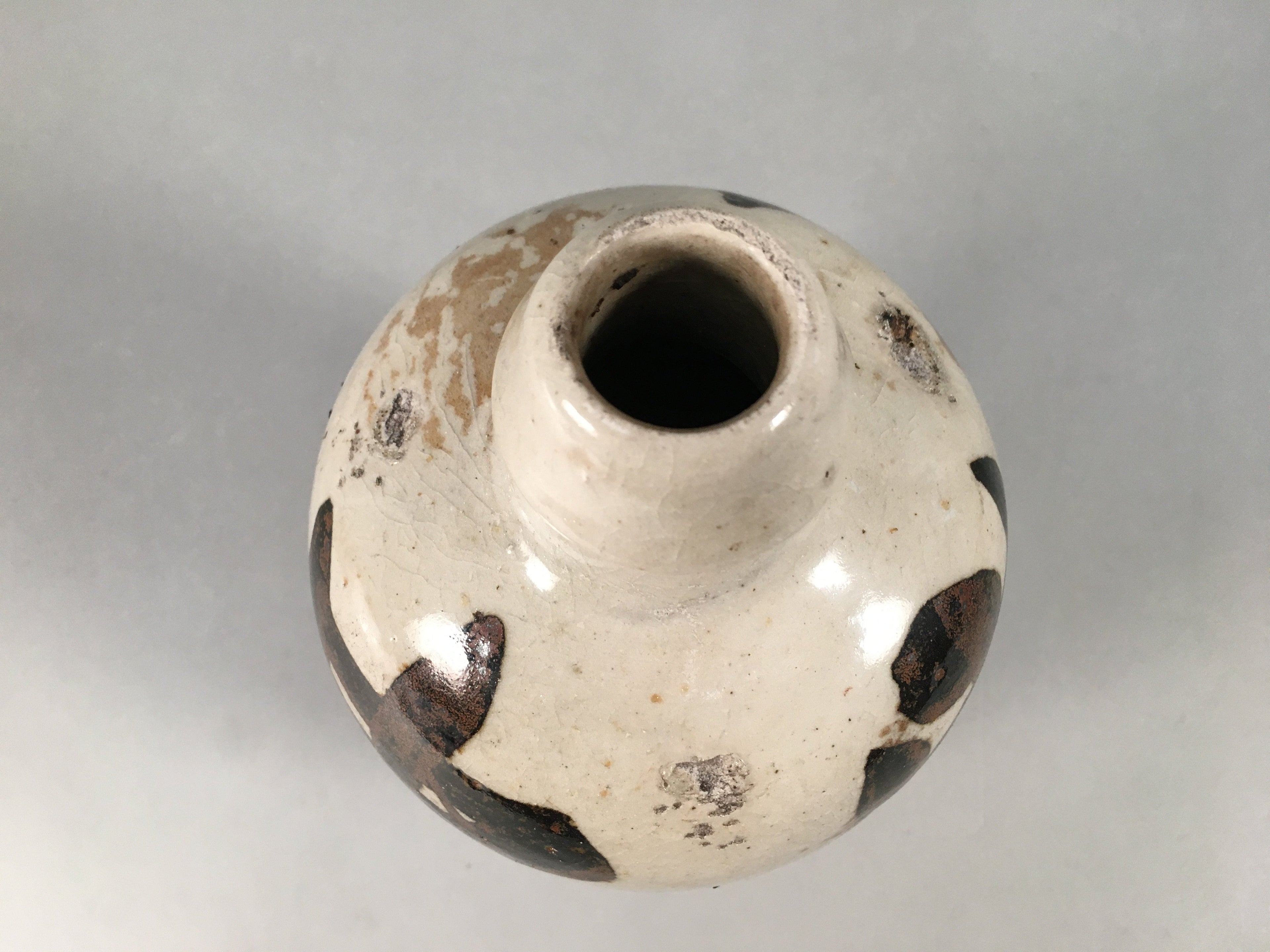 Japanese Ceramic Sake Bottle Tokkuri Vtg Pottery Gray Hand-Written Kanji TS258