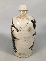 Japanese Ceramic Sake Bottle Tokkuri Vtg Pottery Gray Hand-Written Kanji TS258