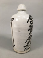 Japanese Ceramic Sake Bottle Tokkuri Vtg Pottery Gray Hand-Written Kanji TS259