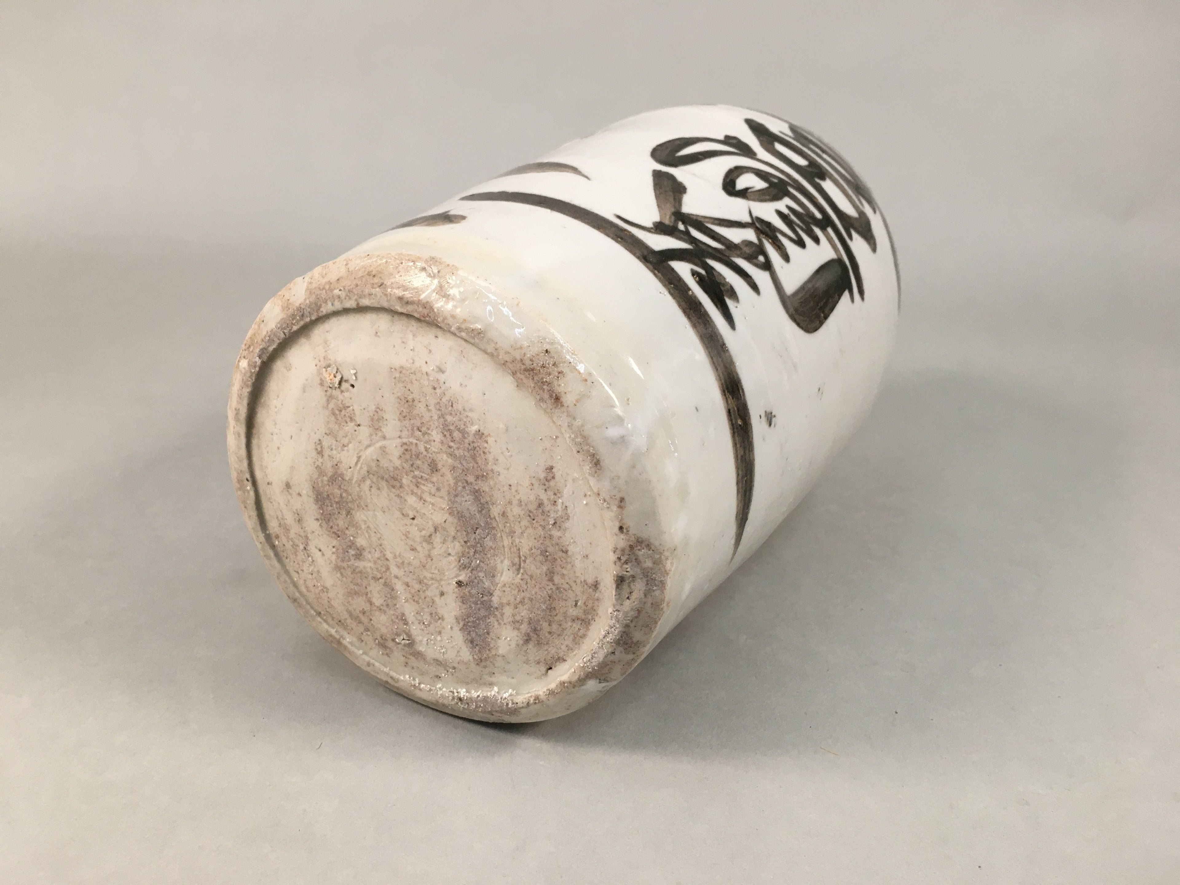 Japanese Ceramic Sake Bottle Tokkuri Vtg Pottery Gray Hand-Written Kanji TS259