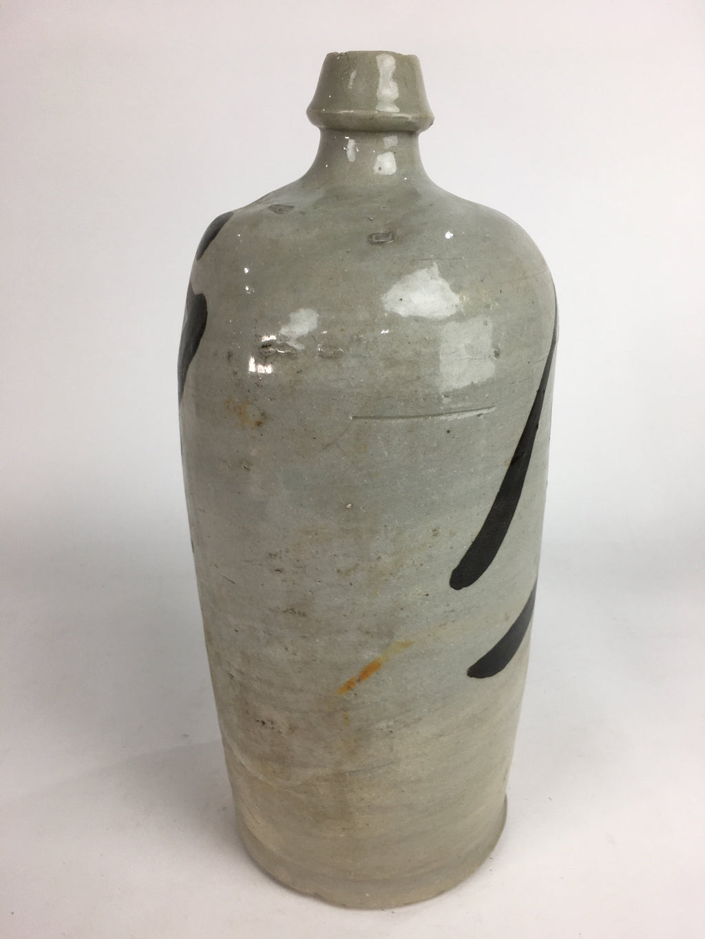 Japanese Ceramic Sake Bottle Tokkuri Vtg Pottery Gray Hand-Written Kanji TS273