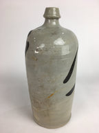 Japanese Ceramic Sake Bottle Tokkuri Vtg Pottery Gray Hand-Written Kanji TS273