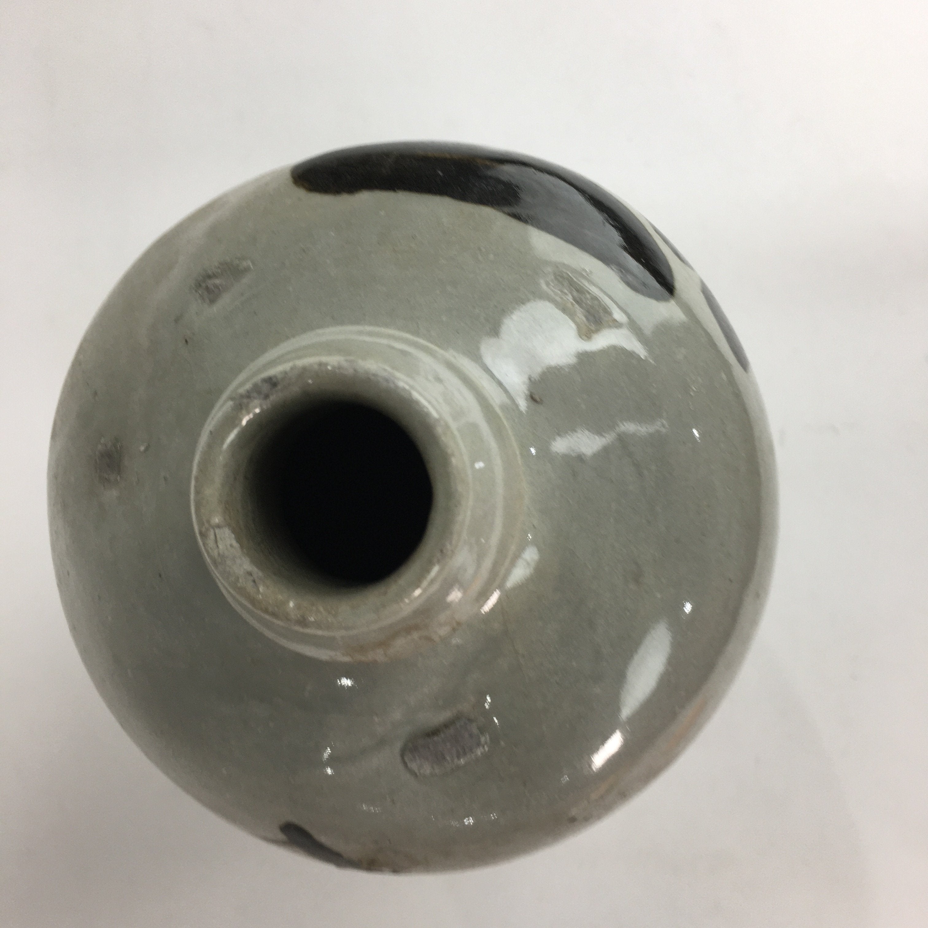 Japanese Ceramic Sake Bottle Tokkuri Vtg Pottery Gray Hand-Written Kanji TS273