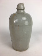 Japanese Ceramic Sake Bottle Tokkuri Vtg Pottery Gray Hand-Written Kanji TS274