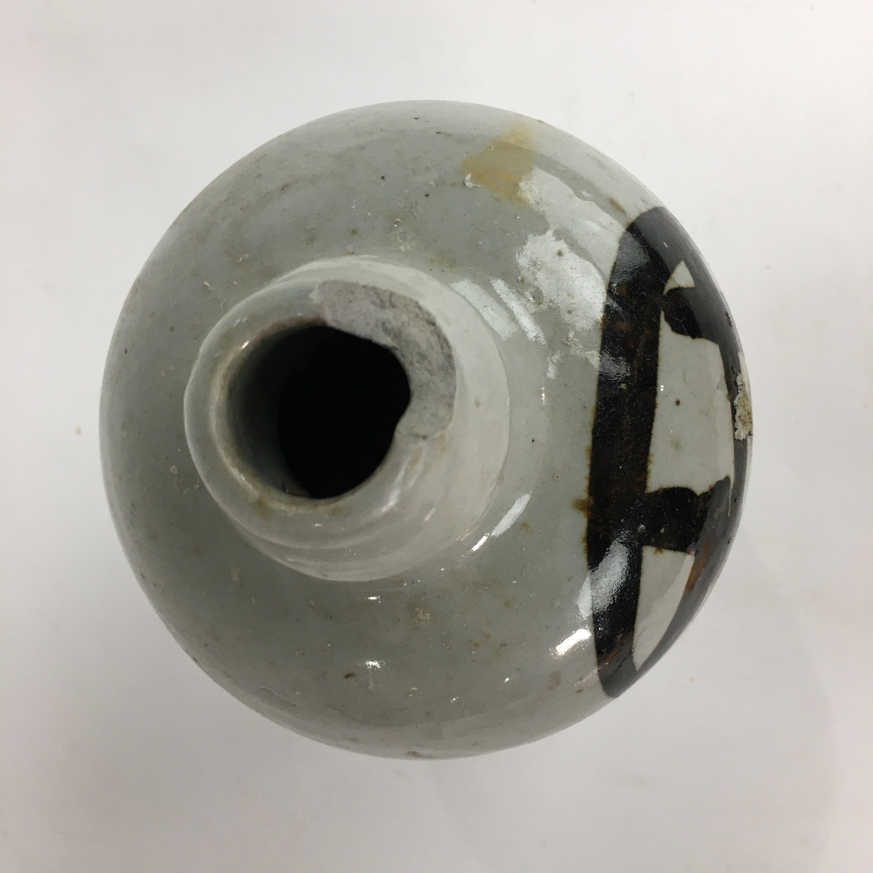 Japanese Ceramic Sake Bottle Tokkuri Vtg Pottery Gray Hand-Written Kanji TS274