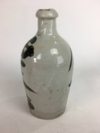 Japanese Ceramic Sake Bottle Tokkuri Vtg Pottery Gray Hand-Written Kanji TS275