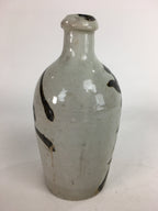 Japanese Ceramic Sake Bottle Tokkuri Vtg Pottery Gray Hand-Written Kanji TS275