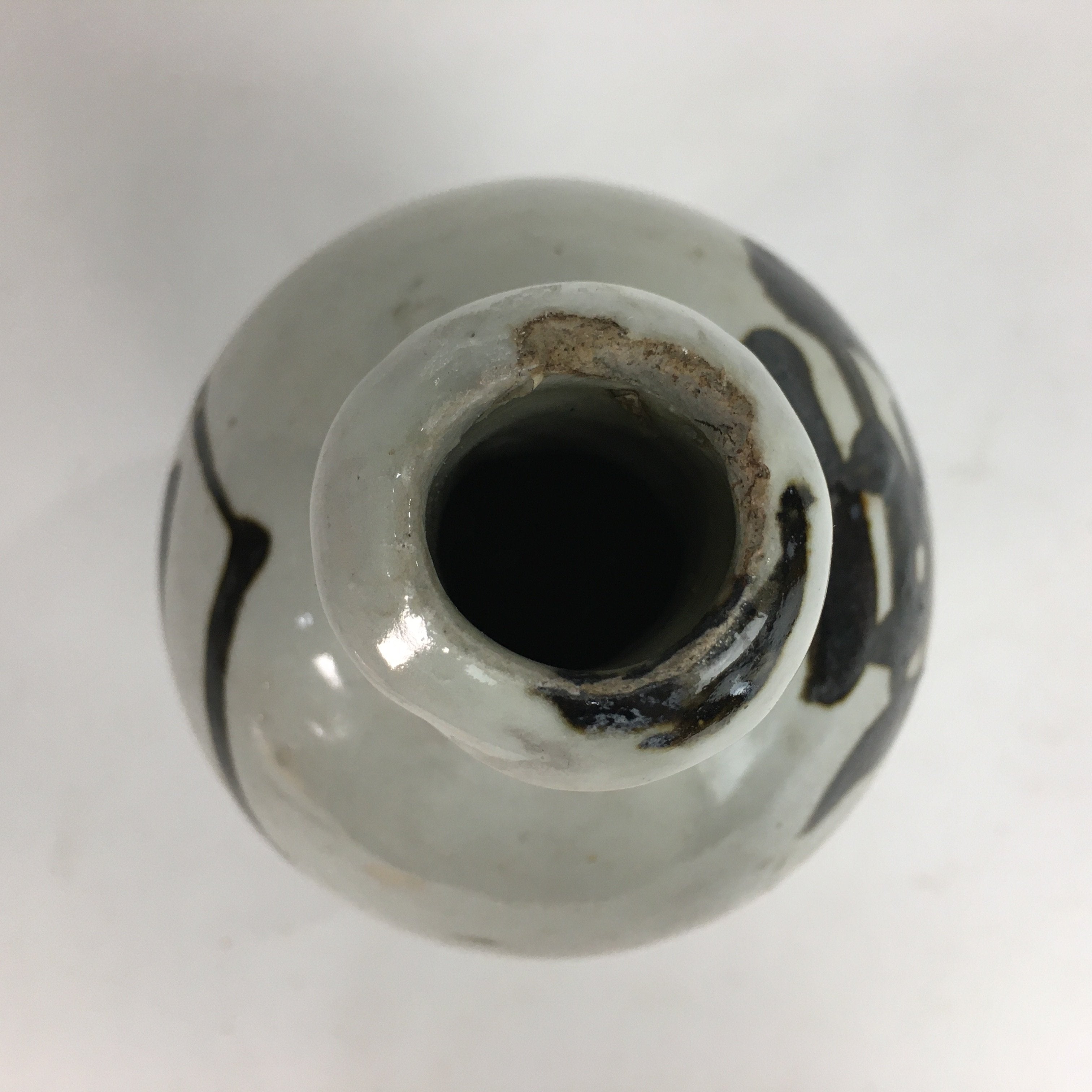 Japanese Ceramic Sake Bottle Tokkuri Vtg Pottery Gray Hand-Written Kanji TS275