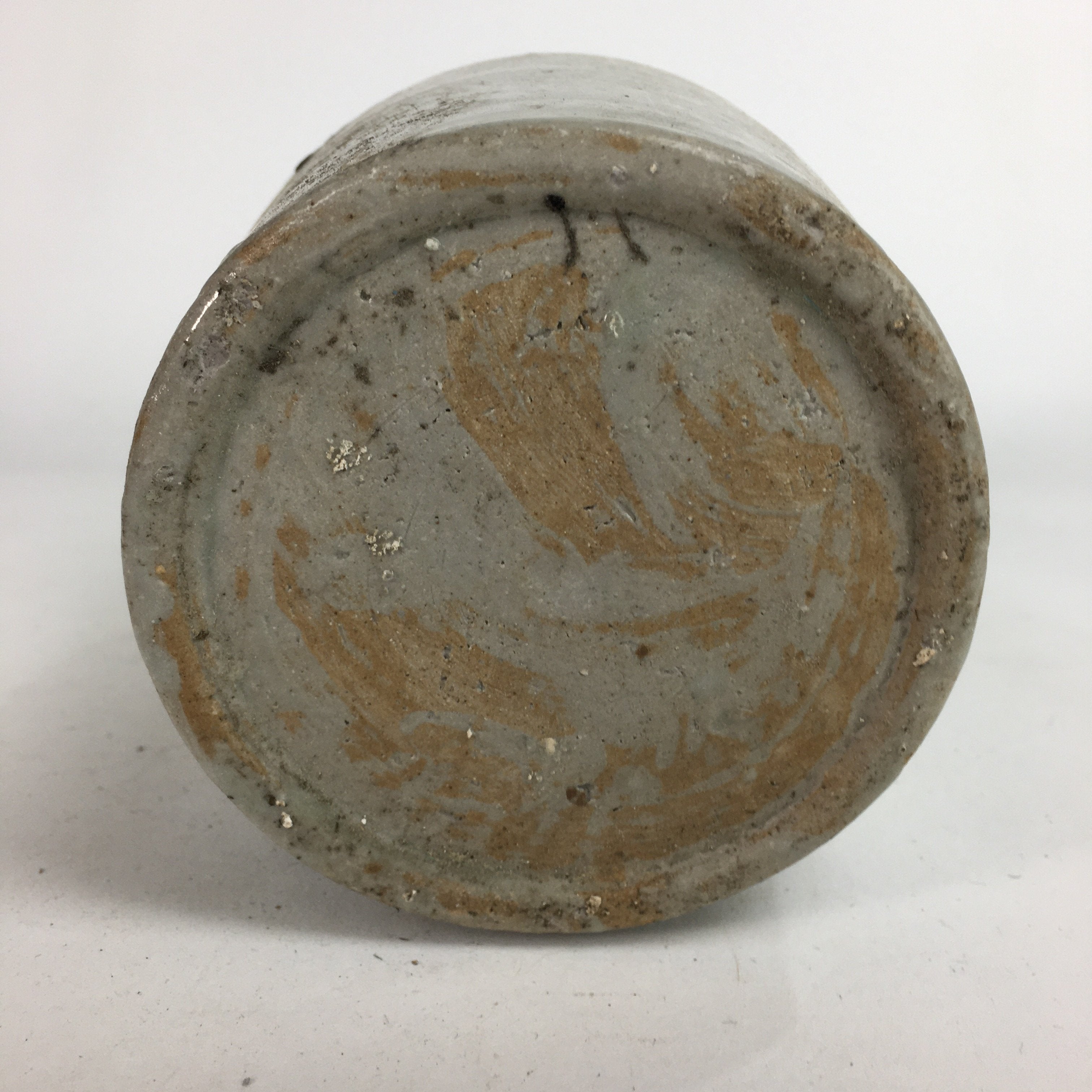 Japanese Ceramic Sake Bottle Tokkuri Vtg Pottery Gray Hand-Written Kanji TS275