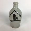 Japanese Ceramic Sake Bottle Tokkuri Vtg Pottery Gray Hand-Written Kanji TS275