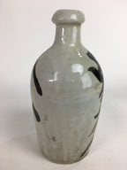Japanese Ceramic Sake Bottle Tokkuri Vtg Pottery Gray Hand-Written Kanji TS276