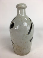 Japanese Ceramic Sake Bottle Tokkuri Vtg Pottery Gray Hand-Written Kanji TS276