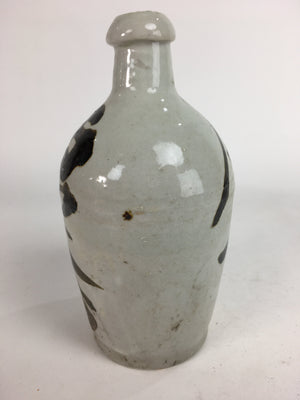 Japanese Ceramic Sake Bottle Tokkuri Vtg Pottery Gray Hand-Written Kanji TS277