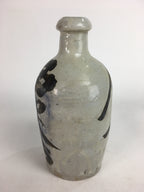 Japanese Ceramic Sake Bottle Tokkuri Vtg Pottery Gray Hand-Written Kanji TS278