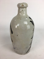 Japanese Ceramic Sake Bottle Tokkuri Vtg Pottery Gray Hand-Written Kanji TS278