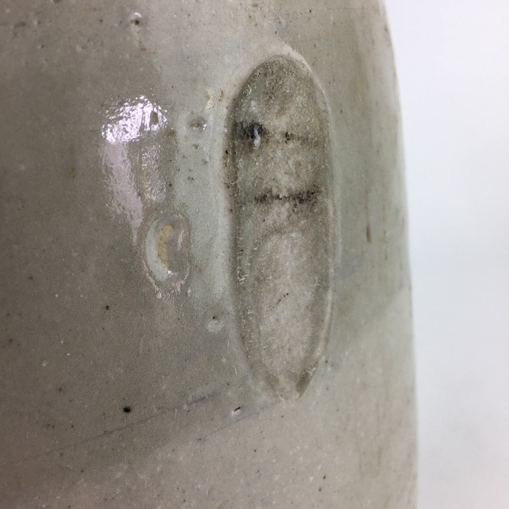 Japanese Ceramic Sake Bottle Tokkuri Vtg Pottery Gray Hand-Written Kanji TS407