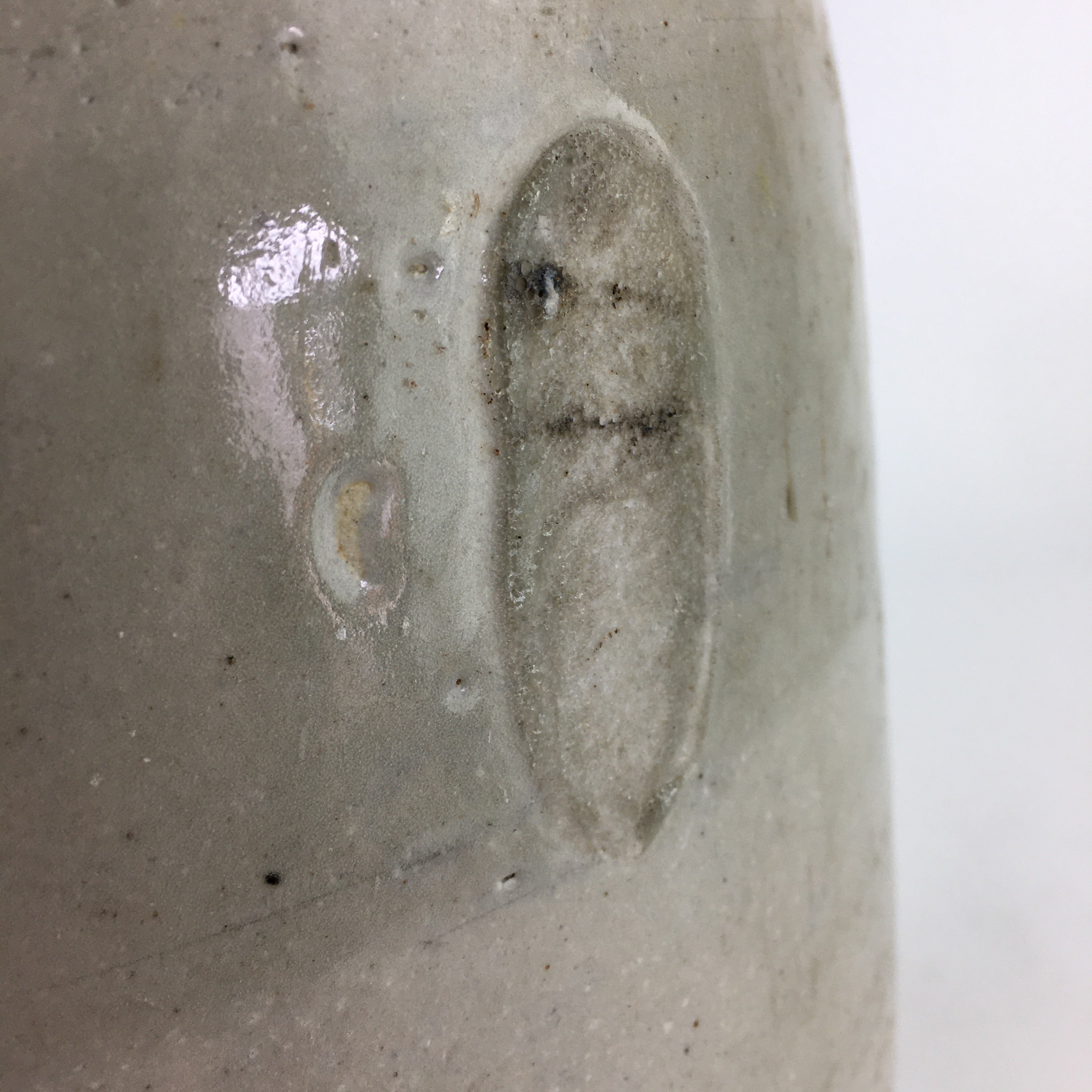 Japanese Ceramic Sake Bottle Tokkuri Vtg Pottery Gray Hand-Written Kanji TS407
