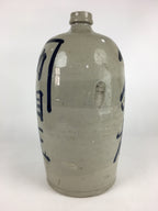 Japanese Ceramic Sake Bottle Tokkuri Vtg Pottery Gray Hand-Written Kanji TS407
