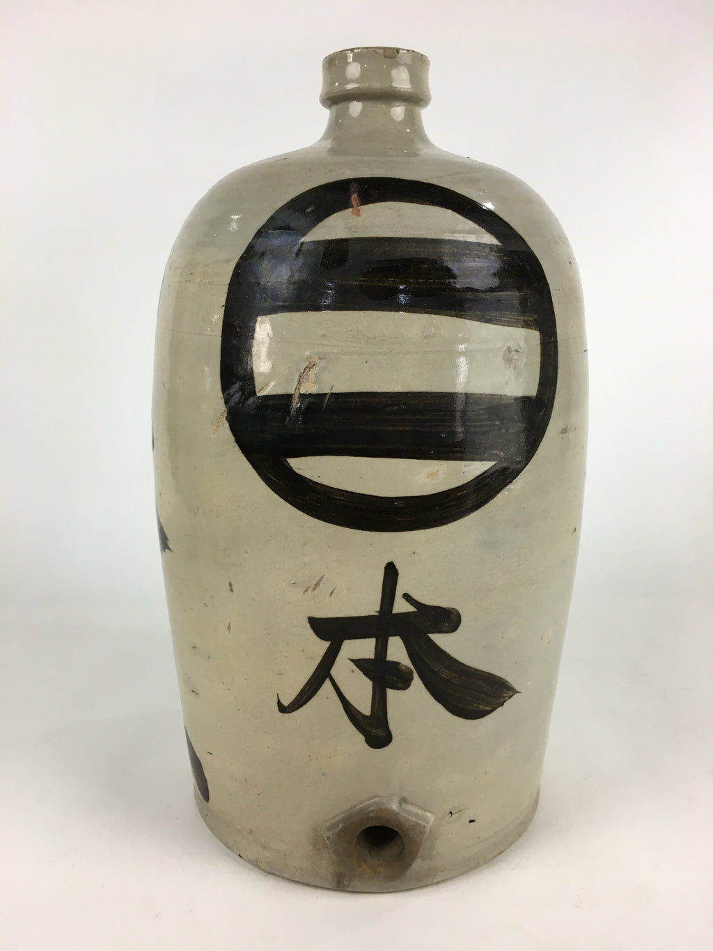 Japanese Ceramic Sake Bottle Tokkuri Vtg Pottery Gray Hand-Written Kanji TS408